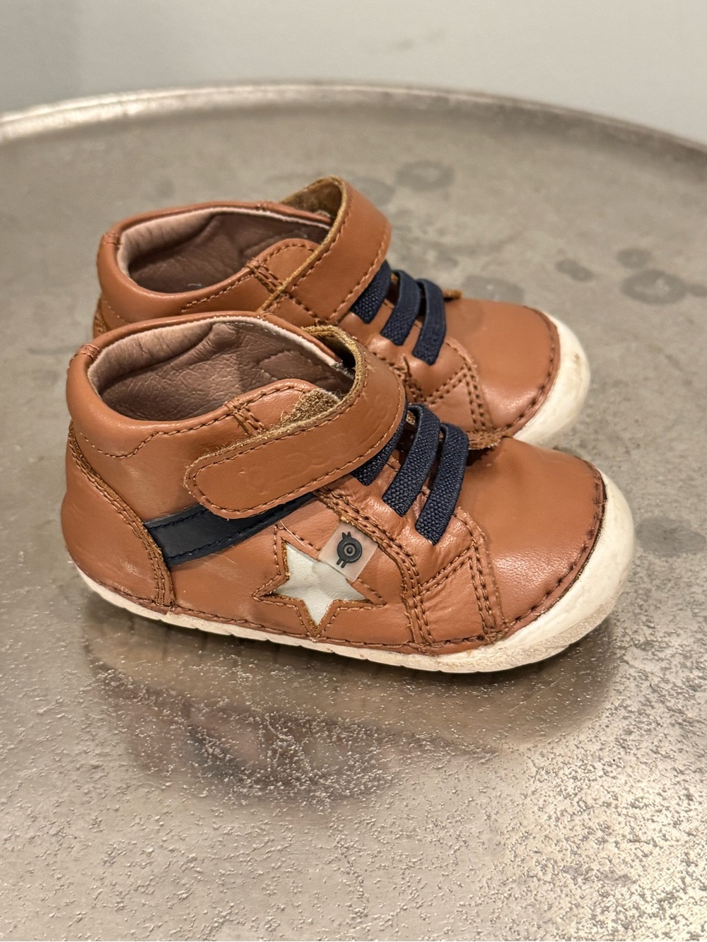 Old Soles Toddler First Walker Leather Sneakers – Brown & Navy